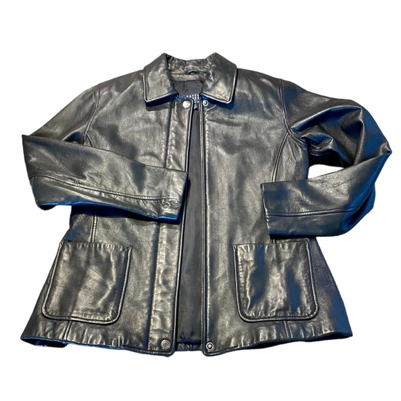 BLACK LEATHER JACKET BUTTERY SOFT COAT SLIM FIT JACKET SIZE MEDIUM ZIP UP - Picture 5 of 16